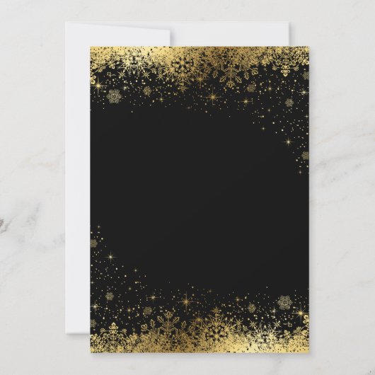 黒と金ゴールドの雪結婚片 招待状 (裏面)