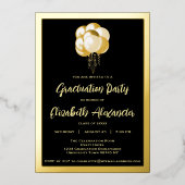 黒と金ゴールドの風船卒業パーティー 箔招待状 (正面)
