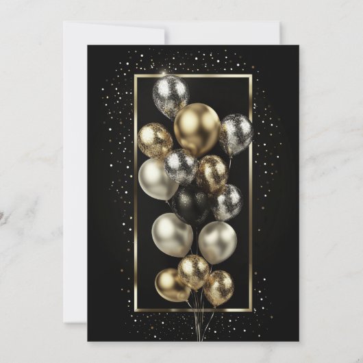 黒と金ゴールドの風船30th誕生日パーティー 招待状 (裏面)