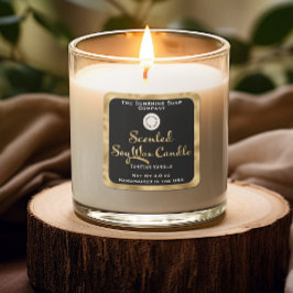 黒と金ゴールドの香り付き大豆ワックスキャンドルラベルwロゴ スクエアシール