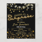 黒と金ゴールドの驚きの予算の招待QRcode チラシ (正面)