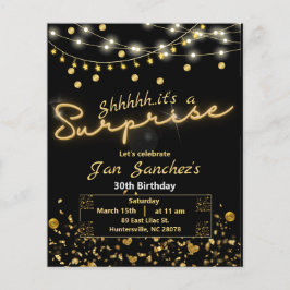 黒と金ゴールドの驚きの予算の招待QRcode チラシ