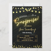 黒と金ゴールドの驚きの予算招待状QRcode F 招待状 (正面)