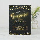 黒と金ゴールドの驚きの予算招待状QRcode F 招待状 (スタンド正面)