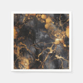 黒と金ゴールドの高級大理石効果ナプキンス スタンダードカクテルナプキン (正面)