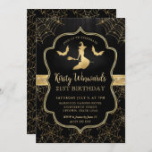 黒と金ゴールドの魔女とこうもりダマスク21歳の誕生日 招待状 (正面/裏面)