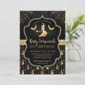 黒と金ゴールドの魔女とこうもりダマスク21歳の誕生日 招待状 (スタンド正面)