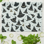 黒と金ゴールドの魔女の帽子の星グリーンハロウィン キッチンタオル (折り畳み)