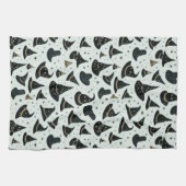 黒と金ゴールドの魔女の帽子の星グリーンハロウィン キッチンタオル (横)