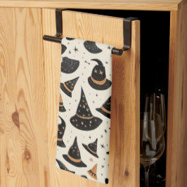 黒と金ゴールドの魔女の帽子スタークリームハロウィーン キッチンタオル