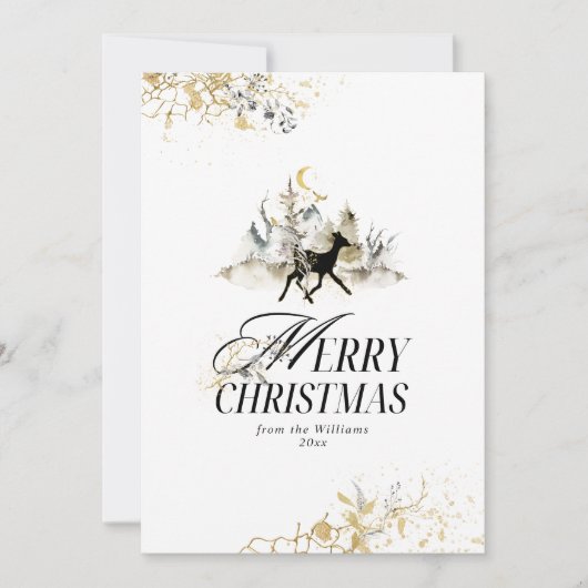黒と金ゴールドの魔法森林写真クリスマス シーズンカード (正面)