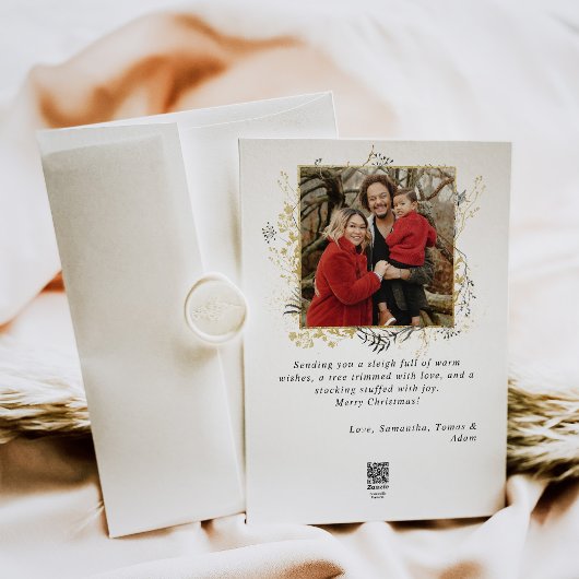 黒と金ゴールドの魔法森林写真クリスマス シーズンカード