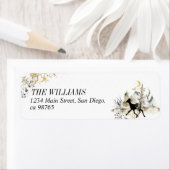 黒と金ゴールドの魔法森林写真クリスマス ラベル (インサイチュ)