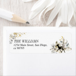 黒と金ゴールドの魔法森林写真クリスマス ラベル