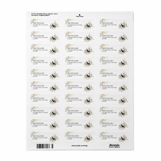 黒と金ゴールドの魔法森林写真クリスマス ラベル (フルシート)