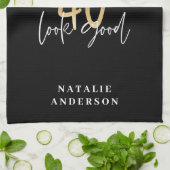 黒と金ゴールドの40モダン歳の誕生日を台本にする キッチンタオル (折り畳み)