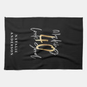 黒と金ゴールドの40モダン歳の誕生日を台本にする キッチンタオル (横)