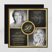 黒と金ゴールドの50エレガント番目の誕生日写真 招待状 (正面/裏面)