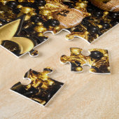 黒と金ゴールドの(紋章の)フラ・ダ・リとサッカーのビーズ ジグソーパズル (側面)