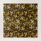 黒と金ゴールドの(紋章の)フラ・ダ・リとサッカーのビーズ ジグソーパズル (横)