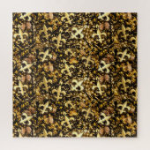 黒と金ゴールドの（紋章の）フラ・ダ・リとサッカーのビーズ ジグソーパズル (縦)