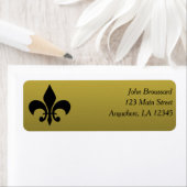 黒と金ゴールドの(紋章の)フラ・ダ・リ差出人住所ラベル ラベル (インサイチュ)