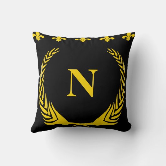 黒と金ゴールドの(紋章の)フラ・ダ・リ文字と数字 クッション (裏面)