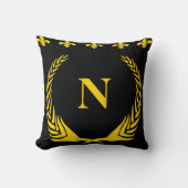 黒と金ゴールドの(紋章の)フラ・ダ・リ文字と数字 クッション (正面)
