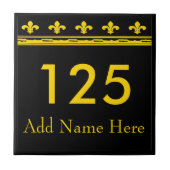 黒と金ゴールドの(紋章の)フラ・ダ・リ文字と数字 タイル (正面)