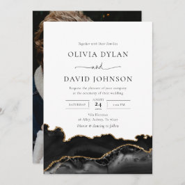 黒と金ゴールドのAgateフォト結婚式招待状 招待状