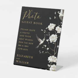 黒と金ゴールドのChinoiserieフォトゲストブック 台座サイン