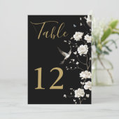 黒と金ゴールドのChinoiserieフローラテーブル番号 招待状 (スタンド正面)