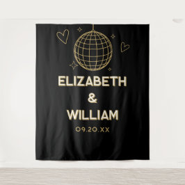 黒と金ゴールドのGroovy Disco結婚の写真の背景 タペストリー