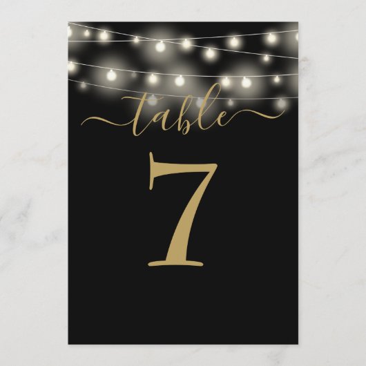 黒と金ゴールドのLightsテーブル番号 招待状 (正面)