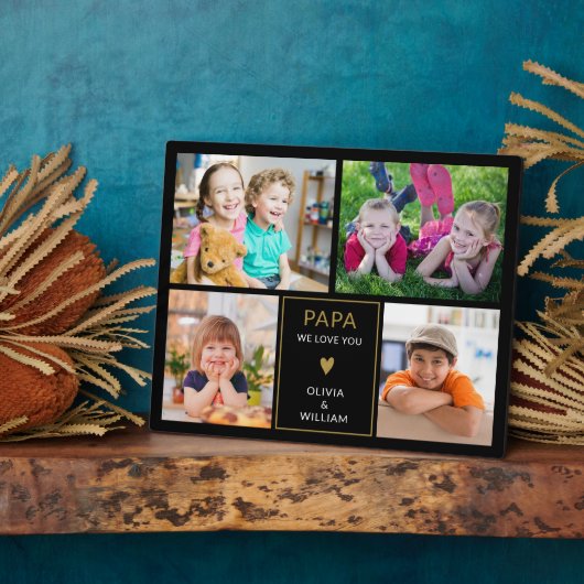 黒と金ゴールドのPapa私たちはあなたを愛する4写真コラージュ フォトプラーク (側面)