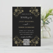 黒と金ゴールドのQRコード結婚式招待状テンプレート (スタンド正面)