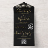 黒と金ゴールドのQRコードMason Jars Lights 結婚's オールインワン招待状 (内側)