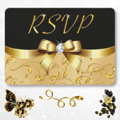 黒と金ゴールドのRSVPカード、カスタマイズ可能、テキスト 出欠カード