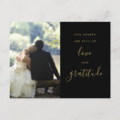 黒と金ゴールドのScript Photo'結婚s Thank You ポストカード (正面)