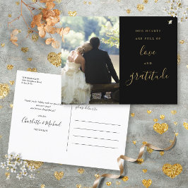 黒と金ゴールドのScript Photo'結婚s Thank You ポストカード