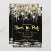 黒と金ゴールドのSweet sixteenパーティー 招待状 (正面/裏面)