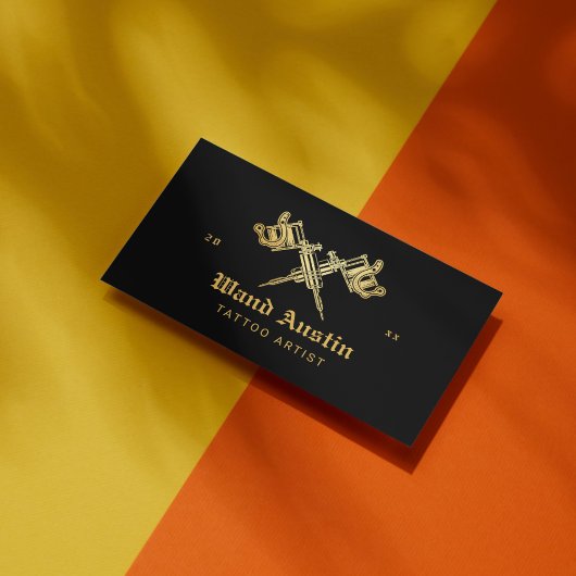 黒と金ゴールドのTattoo Machine Tattoo Artist 名刺