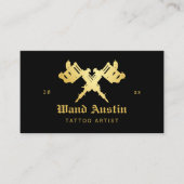 黒と金ゴールドのTattoo Machine Tattoo Artist 名刺 (正面)