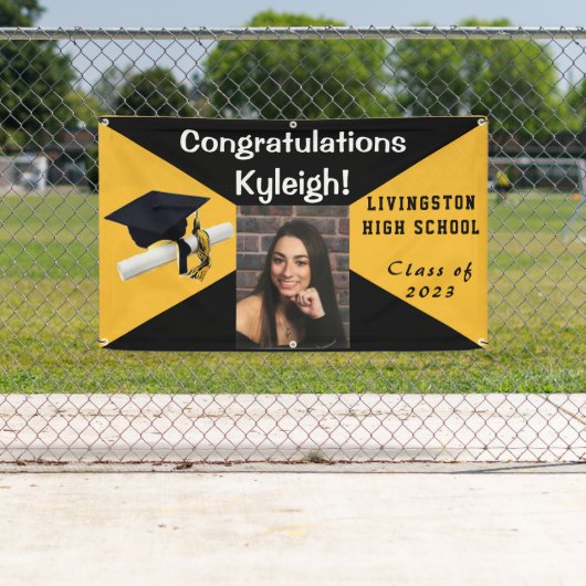 黒と金ゴールドのVinyl卒業写真 横断幕 (インサイチュ)