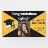 黒と金ゴールドのVinyl卒業写真 横断幕 (横)