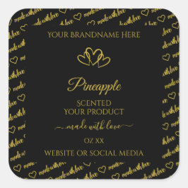 黒と金ゴールドのWordクラウド製品ラベルのハート スクエアシール