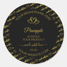 黒と金ゴールドのWordクラウド製品ラベルのハート ラウンドシール