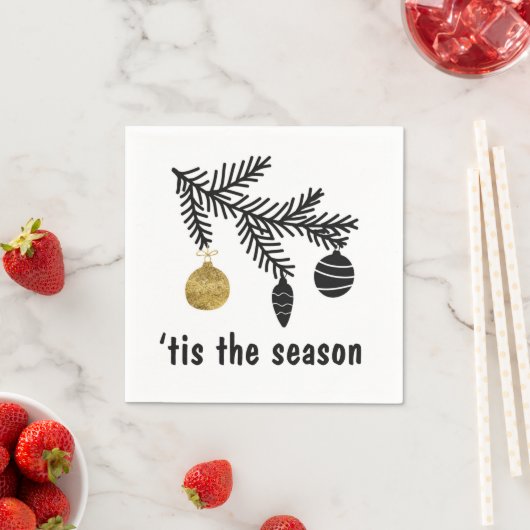 黒と金ゴールドはシーズン松弓オーナメント スタンダードカクテルナプキン (インサイチュ)