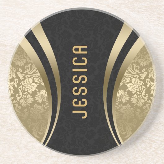 黒と金ゴールドは幾何学的な形状をモノグラムに損傷 コースター (正面)