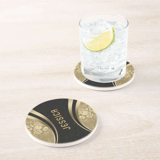 黒と金ゴールドは幾何学的な形状をモノグラムに損傷 コースター (側面)
